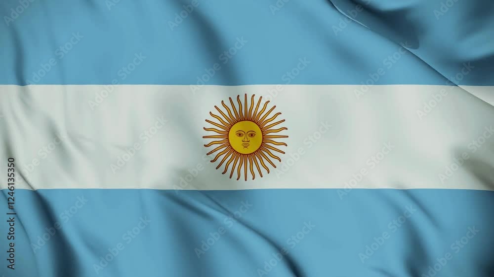 flag of argentina seamless loop animation. The National flag of argentina is 3d waving.