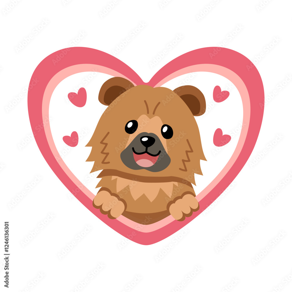 Fototapeta premium Vector cartoon valentine cute chow chow dog with big heart for design.