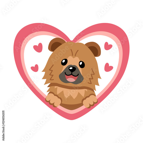 Vector cartoon valentine cute chow chow dog with big heart for design.