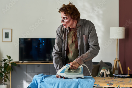 Clueless Zombie Ironing Shirt In Morning photo