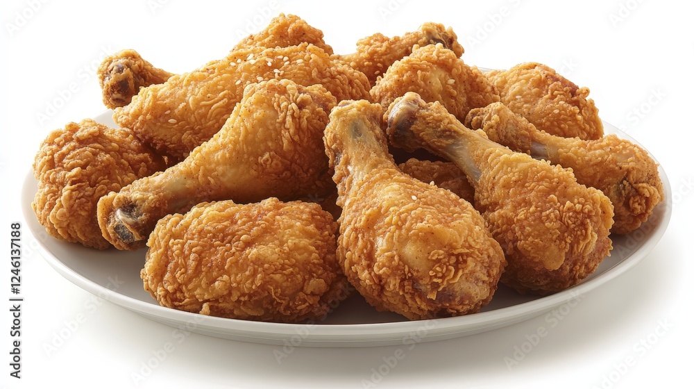 A plate of crispy fried chicken drumsticks, ready to be served as a delicious meal. A plate of crispy fried chicken drumsticks, ready to be served as a delicious meal.