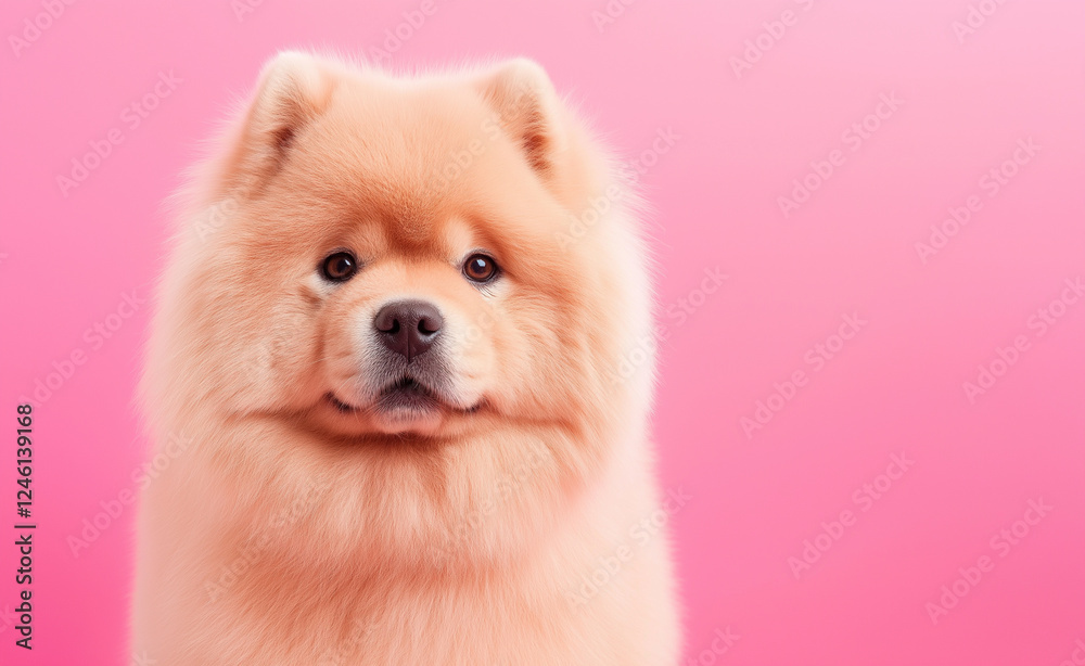 A fluffy cream-colored Chow Chow dog stares directly into the camera against a pastel pink background, looking adorable and regal.
A fluffy cream-colored Chow Chow dog stares directly into the camera against a pastel pink background, looking adorable and regal.