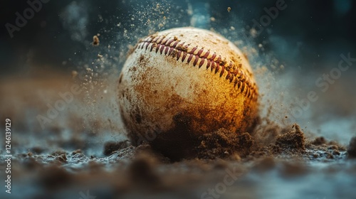 baseball in the sand on a dark background photo