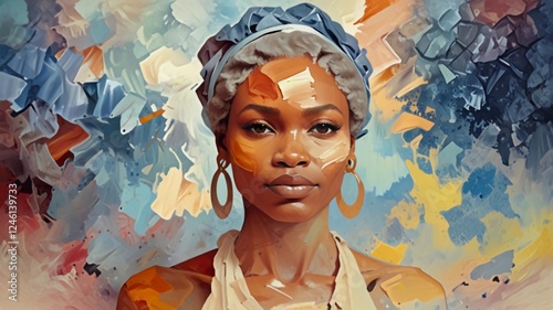 African american beautiful girl oil painting- vector illustration. Ideal for printing on fabric or paper, poster or wallpaper, t-shirt, house decoration