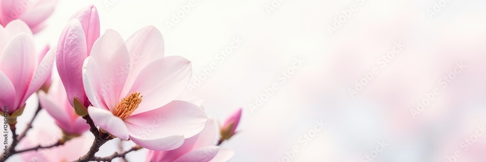 Pastel-colored magnolia flowers against a soft white background, spring, blossom Pastel-colored magnolia flowers against a soft white background, spring, blossom