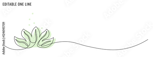 One continuous line drawing of lotus flower. Concept of spa relaxation. Editable stroke, vector illustration
