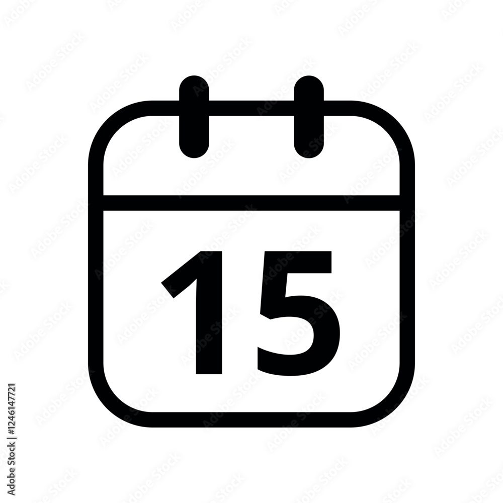 Simple flat icon of black hollow calendar isolated on transparent background for websites and graphic resources, calendar icon, day 15. Simple flat icon of black hollow calendar isolated on transparent background for websites and graphic resources, calendar icon, day 15.