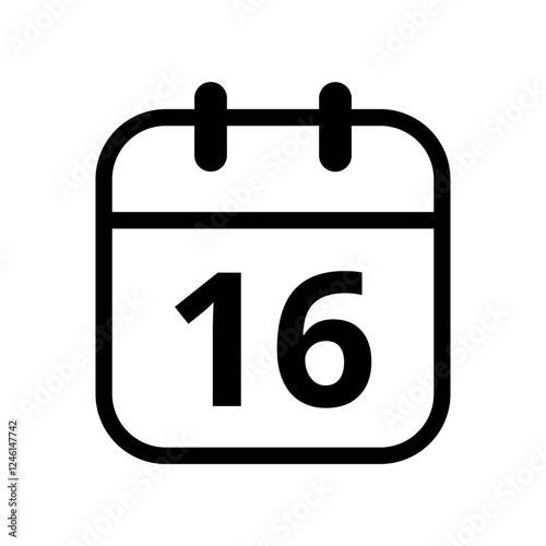 Simple flat icon of black hollow calendar isolated on transparent background for websites and graphic resources, calendar icon, day 16.