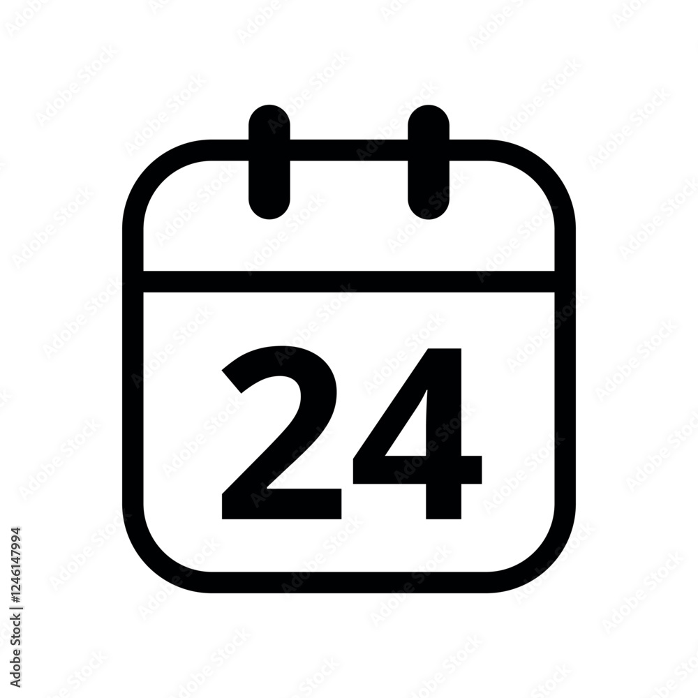 Simple flat icon of black hollow calendar isolated on transparent background for websites and graphic resources, calendar icon, day 24. Simple flat icon of black hollow calendar isolated on transparent background for websites and graphic resources, calendar icon, day 24.