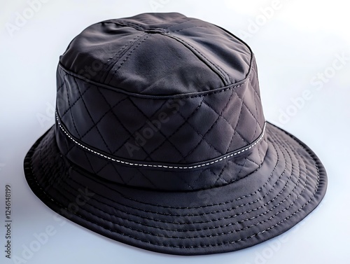 Classic bucket hat with stitched reflective accents solid white background photo