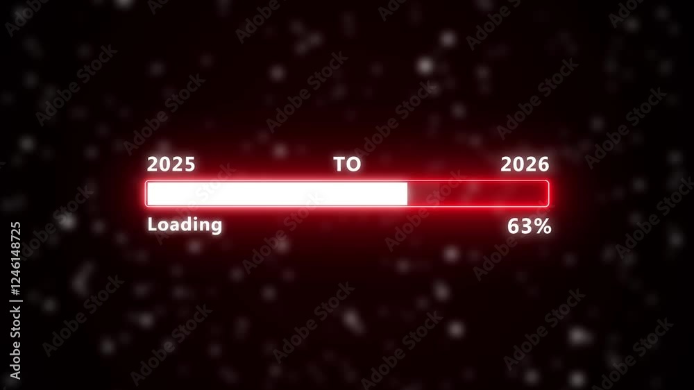 New year 2025 to 2026 loading concept. Year change concept icon. loading bar from 2025 to 2026 new year transfer animation. Year change concept. On black background.