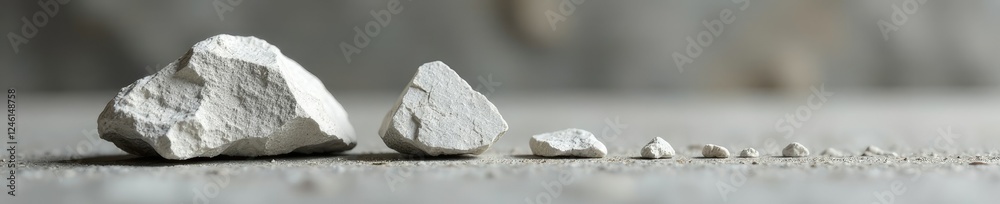 Small white limestone fragment on grey ground, earthy, limestone Small white limestone fragment on grey ground, earthy, limestone