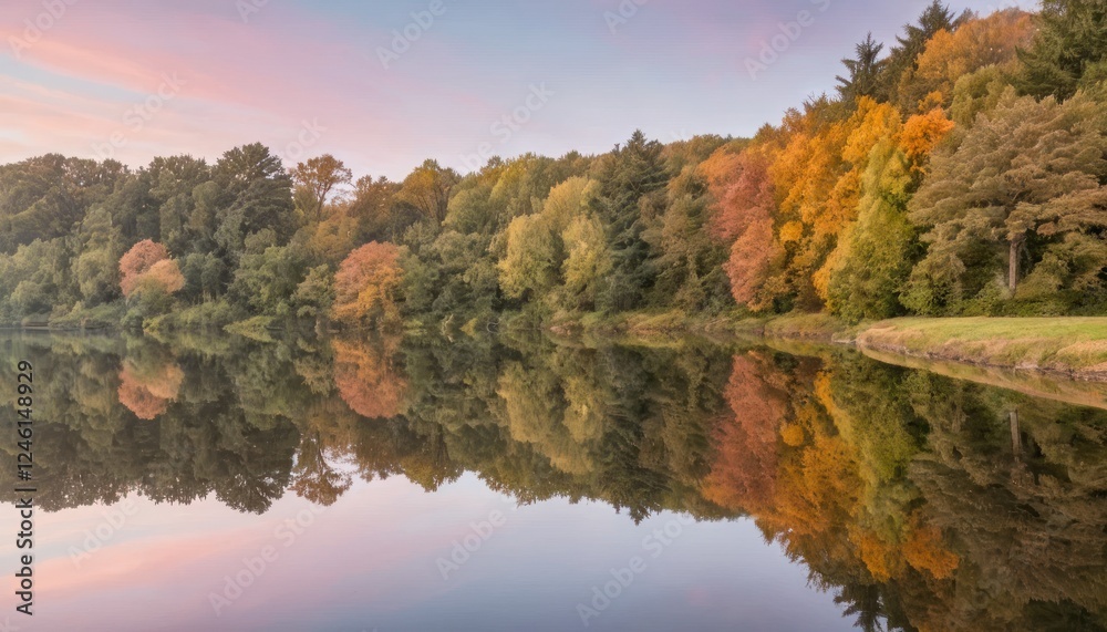 Fototapeta premium Tranquil Autumn River with Reflective Waters