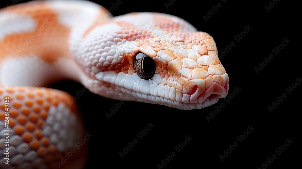 Albino corn snake portrait, black background, reptile detail, wildlife photography, nature stock image Albino corn snake portrait, black background, reptile detail, wildlife photography, nature stock image
