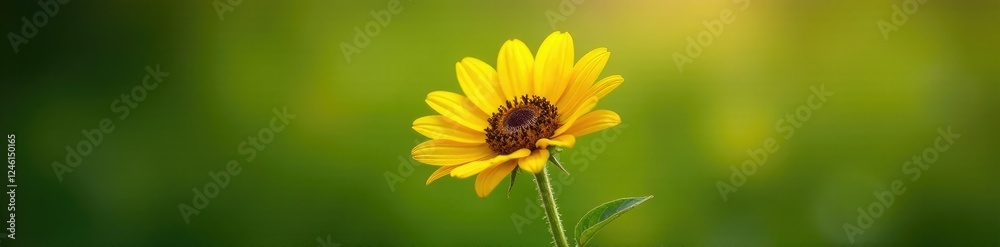 Single sunflower with delicate stem and leaves, leaves, yellow Single sunflower with delicate stem and leaves, leaves, yellow