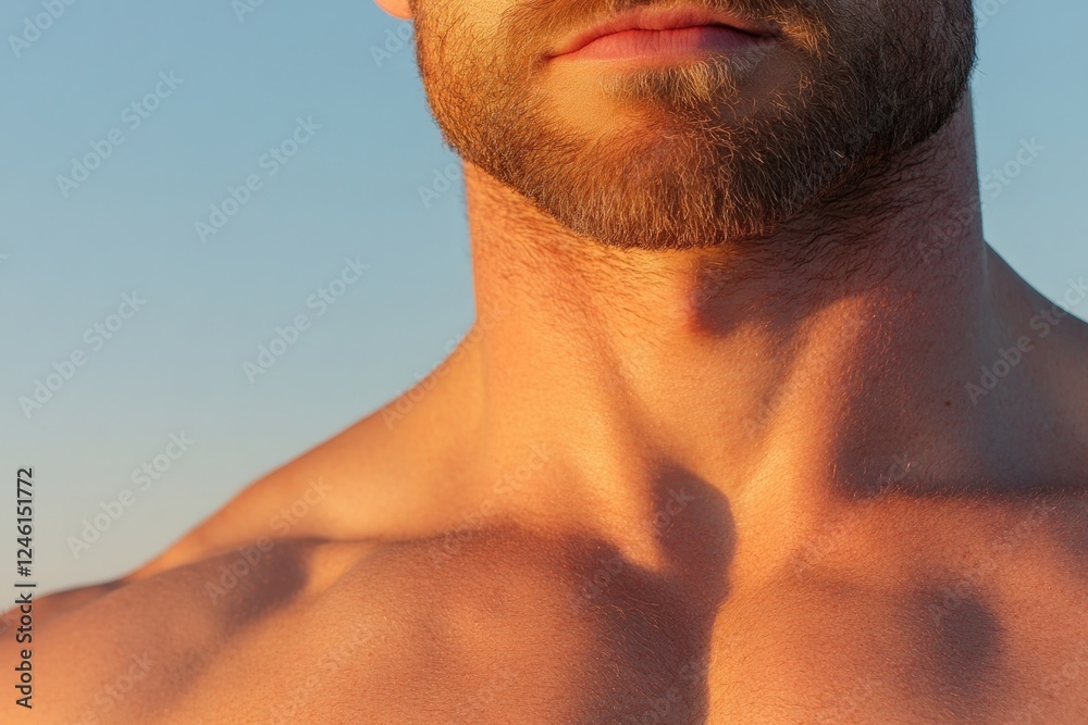 Obraz premium detailed close-up of man chest with visible chest hair and natural body shape highlighting self-acceptance and confidence