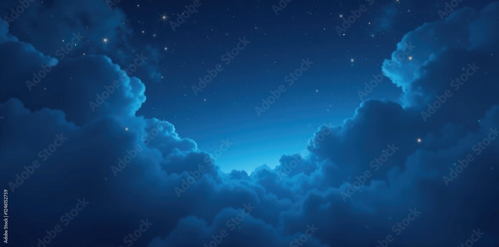 Obraz premium Misty night sky with scattered clouds and grainy texture, dark blue abstract, solitude