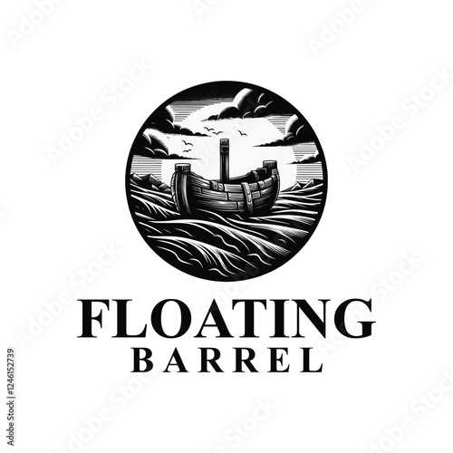 Sail on ocean with barrel logo design