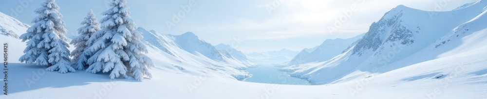 Snowy landscape of a glacier with a few wispy trees in the distance, tree, snow Snowy landscape of a glacier with a few wispy trees in the distance, tree, snow