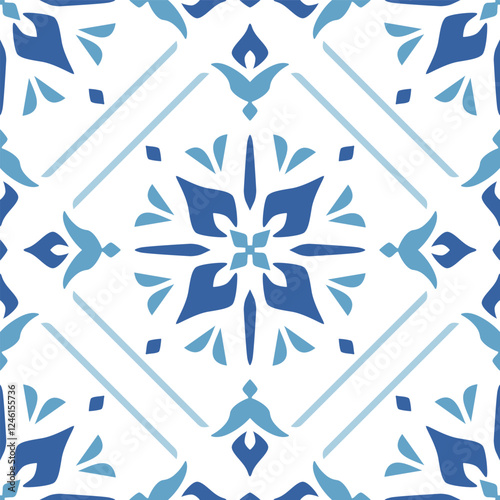 Moroccan blueish classic ceramic tile pattern, hand-drawn and seamless. Ideal for textiles, wallpapers, packaging, and branding. Perfect for home decor brands, artisans, and luxury interior design.