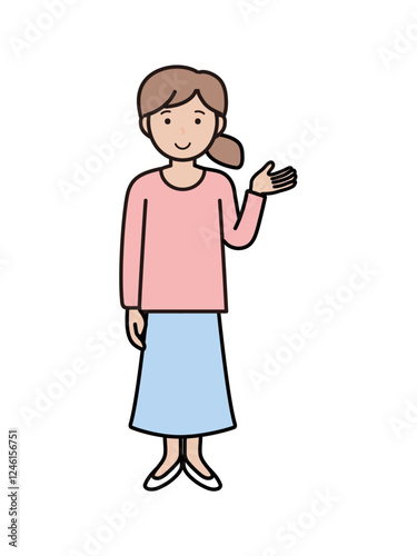 案内や説明をするイメージの若い女性の全身イラスト