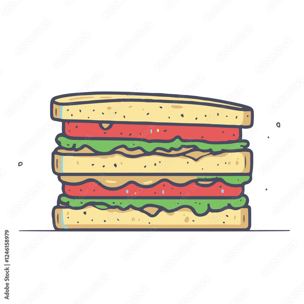 A cartoon illustration of a sandwich with lettuce A cartoon illustration of a sandwich with lettuce