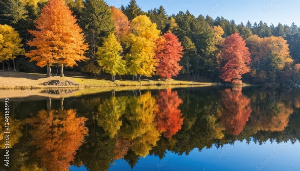 Tranquil Lake Reflecting Autumn Colors Tranquil Lake Reflecting Autumn Colors