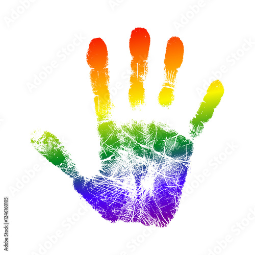 Logo lgbt. Mes del orgullo. Silueta de huella de una mano con degradado con los colores de la bandera arcoiris
