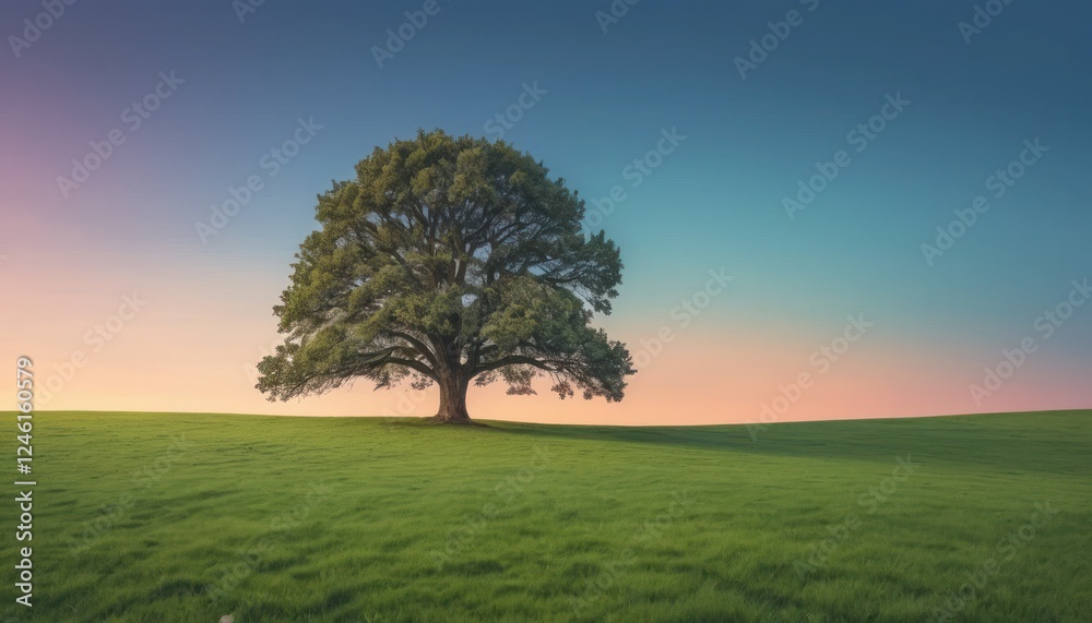 Peaceful Meadow with a Lone Tree at Twilight Peaceful Meadow with a Lone Tree at Twilight