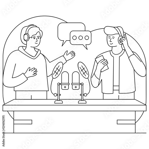 internet comedy show vector design, Podcast or slice-of-life journalism sign, Web television series symbol, audio blog  journals stock illustration, Duo Standup Comic Pod casters concept