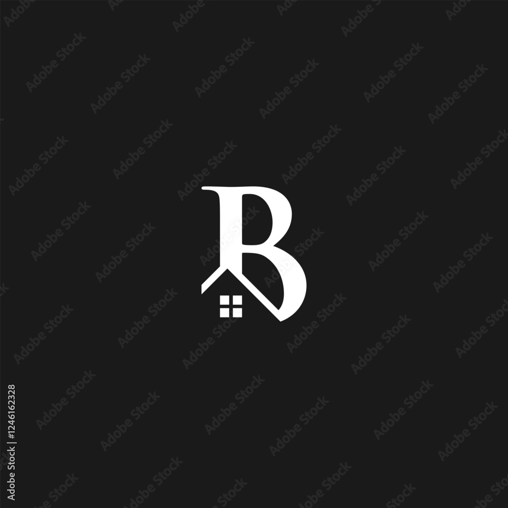 Elegant Real Estate Logo Design with Letter B and House Silhouette Elegant Real Estate Logo Design with Letter B and House Silhouette