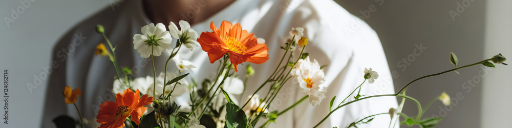 Person Holding Bouquet of Orange and White Wildflowers Person Holding Bouquet of Orange and White Wildflowers