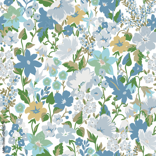 This beautiful floral plant background is perfect for fashion, wallpapers, and prints. It showcases the Liberty style known as millefleurs, and the Scandinavian floral design adds a modern touch.