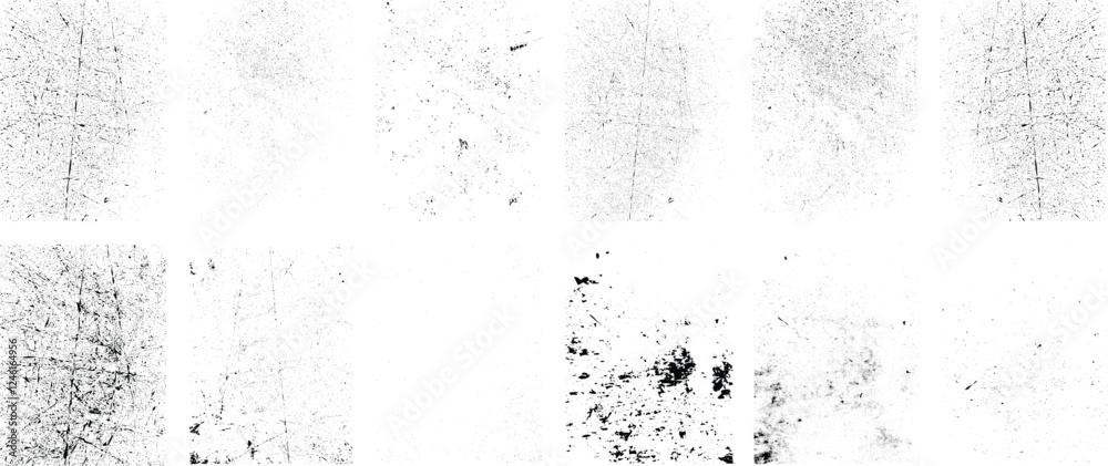 Grunge textures set. Collection of vector, distress, textures .Simply Place grungy textured overlay over any Object to Create grunge ,dirty effect .Various distressed texture for your design.

