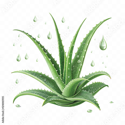 abstract 3d green aloe vera pup with water gel drops isolated on white background