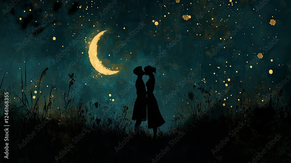 custom made wallpaper toronto digitalSilhouette of a Kiss Under a Starry Sky, Kiss Day