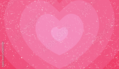 Cute romantic wallpaper with a tunnel of hearts. Colorful pink background in retro style 70s, 80s. Vector illustration.