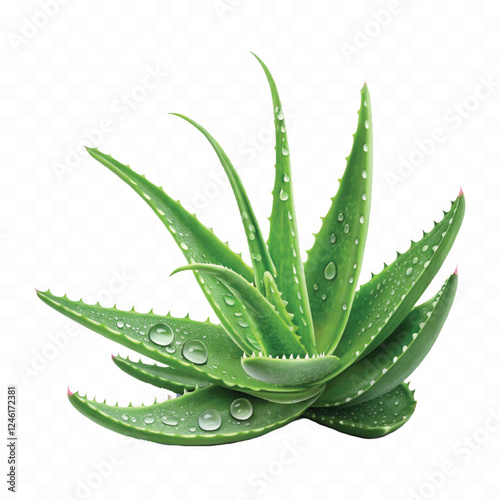 abstract 3d green aloe vera pup with water gel drops isolated on white background