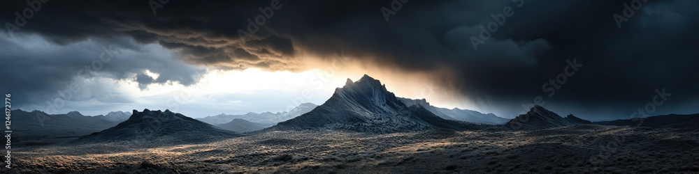 Panoramic View of Mountain Range Under Stormy Sky Panoramic View of Mountain Range Under Stormy Sky