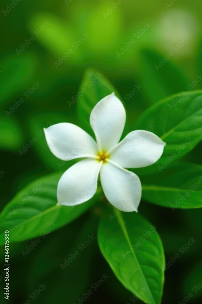 Single white jasmine bloom against a lush green backdrop, nature, flower, foliage Single white jasmine bloom against a lush green backdrop, nature, flower, foliage