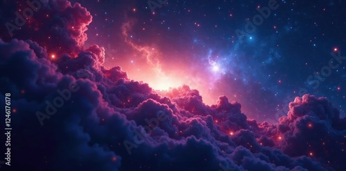 Nebulae and stars against a dark cosmic backdrop, cosmic rays, nebular gas, astronomy