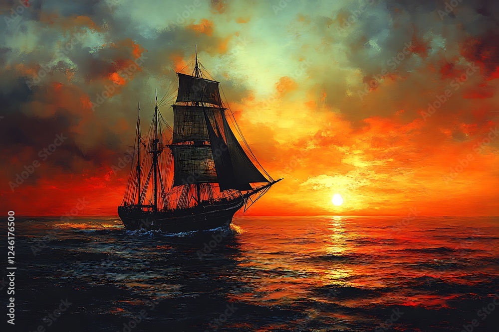 Obraz premium Yacht in the sea at sunset