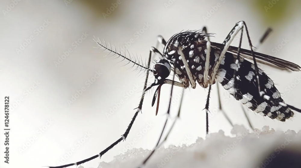 Detailed Macro Image of a Black and White Mosquito on Light Background Detailed Macro Image of a Black and White Mosquito on Light Background