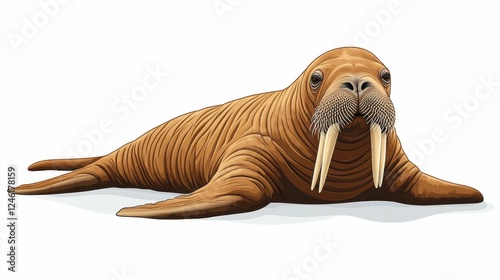 Illustration of a walrus with long tusks on white background photo