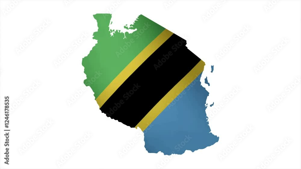 The Flag of TANZANIA Waves Within Its Map with Beautiful Animation