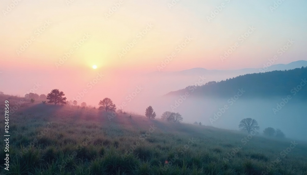 Misty morning landscape with abstract gradient texture and soft focus, sky, serene Misty morning landscape with abstract gradient texture and soft focus, sky, serene