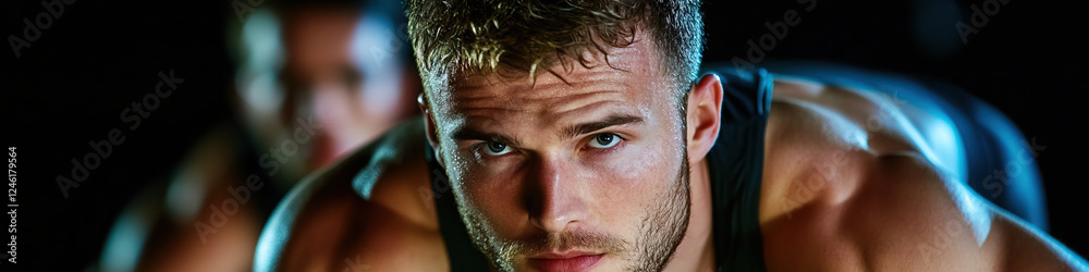 Fototapeta premium Close-up Portrait of a Sweaty Muscular Man