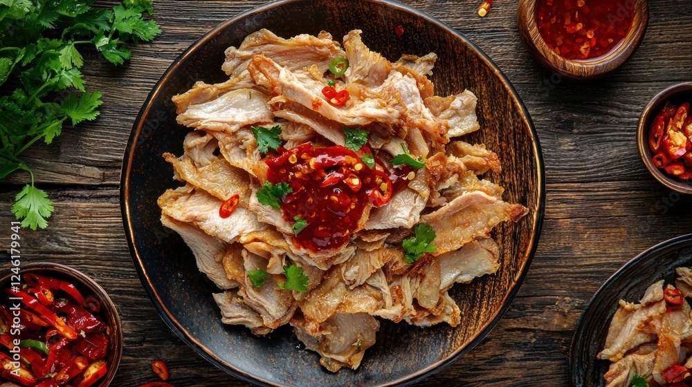 Spicy Sliced Chicken with Chili Sauce and Cilantro Spicy Sliced Chicken with Chili Sauce and Cilantro
