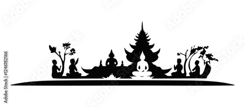 Vesak Day Monochrome Silhouette – Buddha Meditation on Lotus