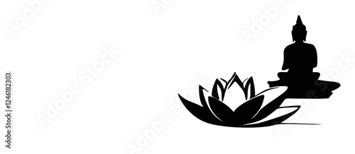 Vesak Day Monochrome Silhouette – Buddha Meditation on Lotus